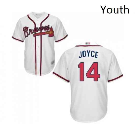 Youth Atlanta Braves 14 Matt Joyce Replica White Home Cool Base Baseball Jersey